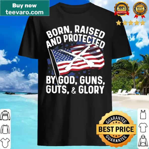 Vintage-style American flag shirt with text about patriotism and values.