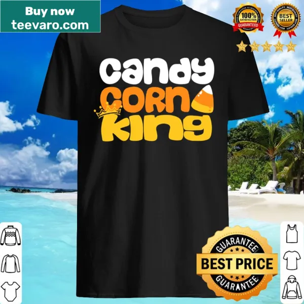 Halloween shirt featuring a whimsical candy corn king graphic