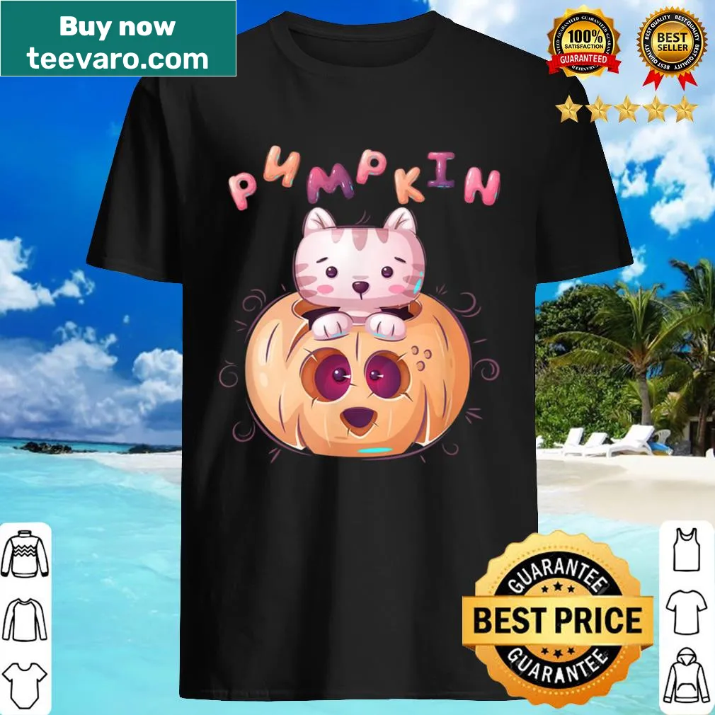 Adorable cat inside a pumpkin design for Halloween