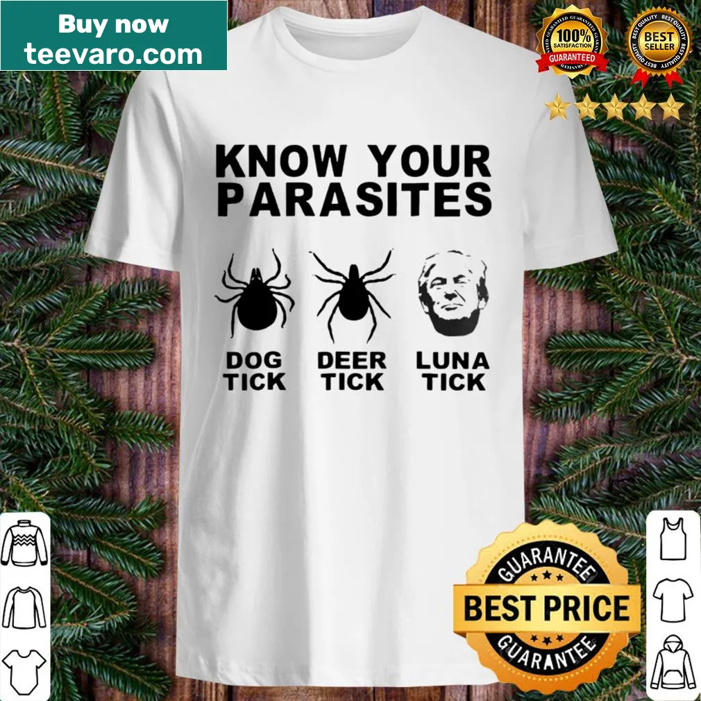 Illustration of a dog and deer promoting parasite awareness on a shirt.
