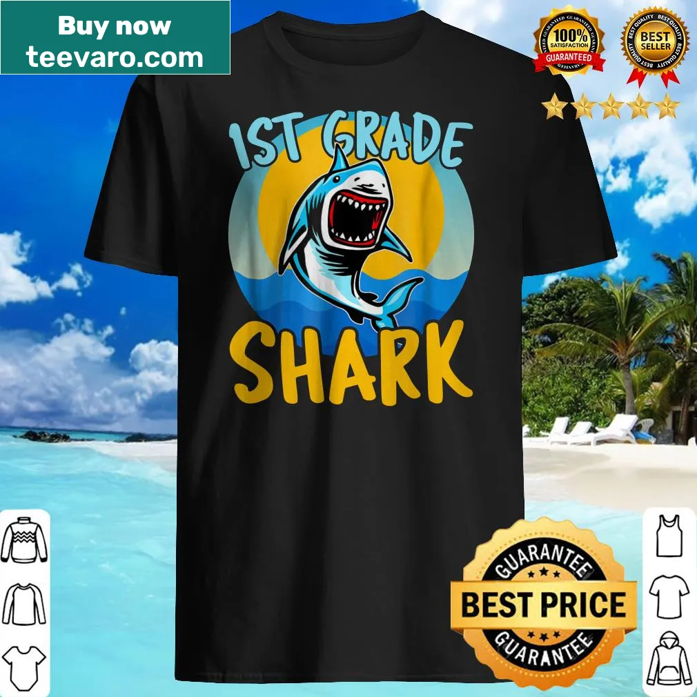 Shark graphic on a first-grade school shirt