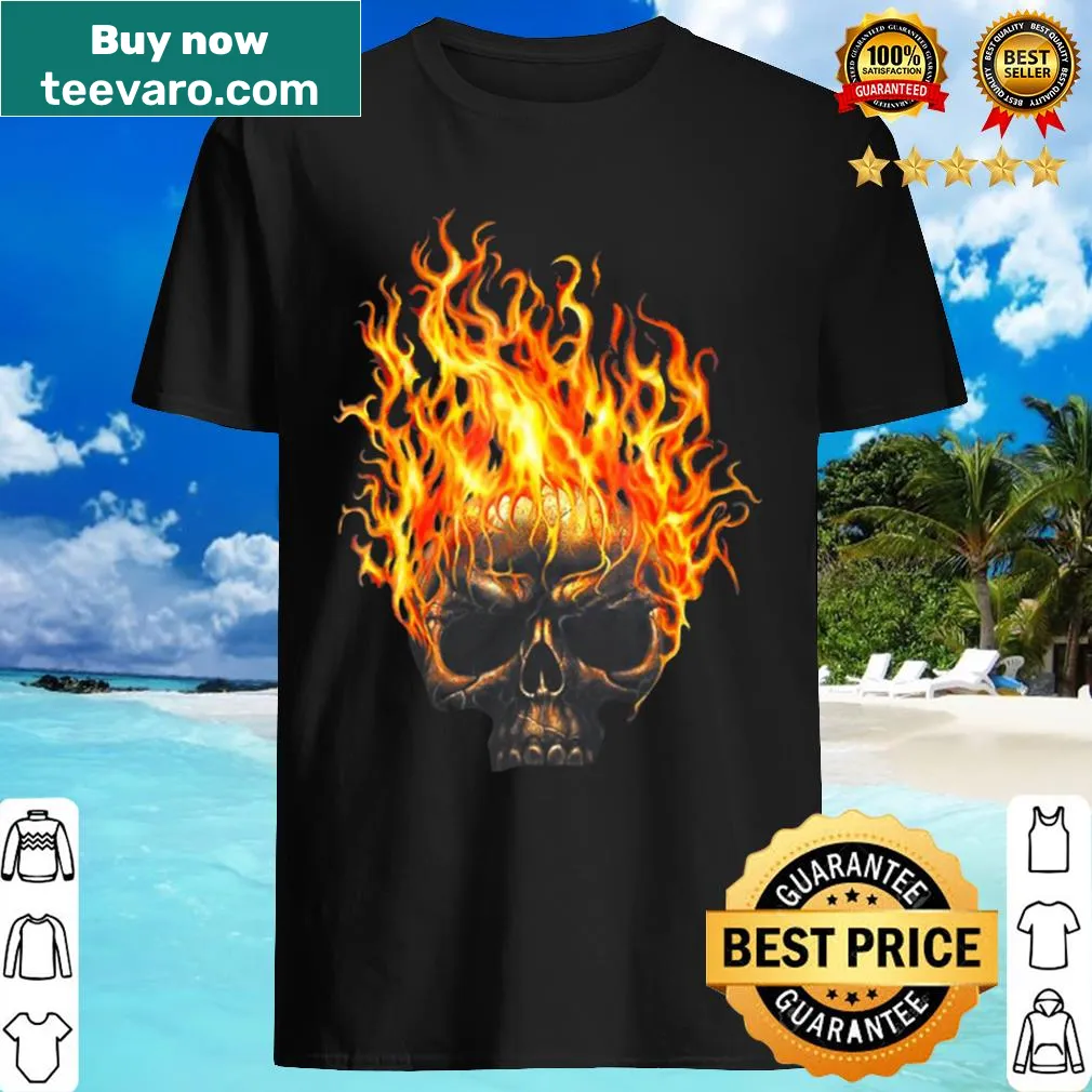 Halloween shirt with an illustrated flame skull head design