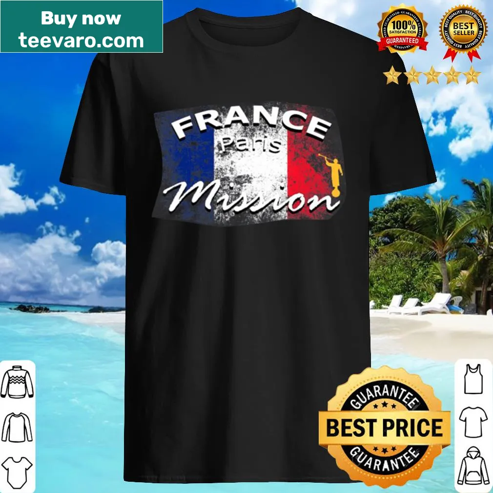 Shirt celebrating missions in Paris with a graphic honoring Mormon values