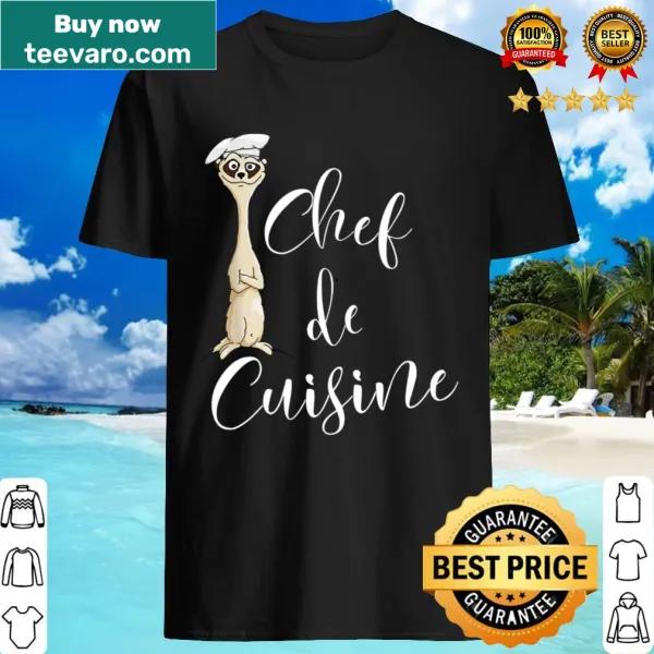 Whimsical meerkat chef illustration on a cooking-themed shirt