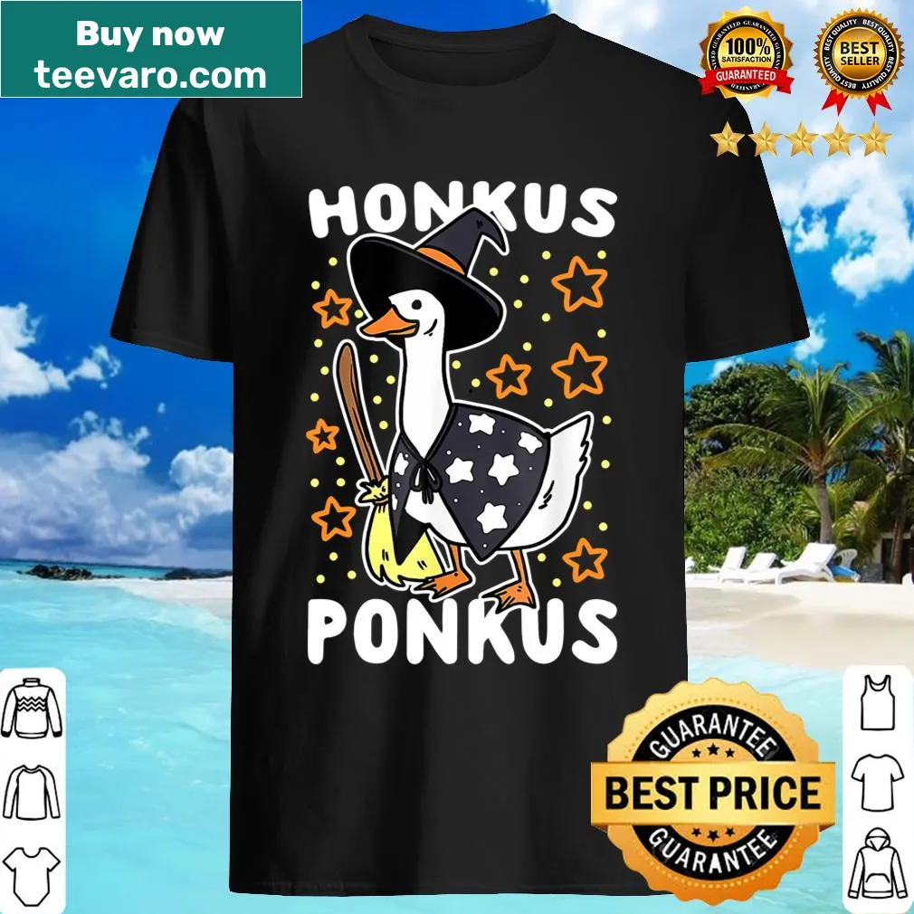 Cartoon duck in witch costume for Halloween on a shirt