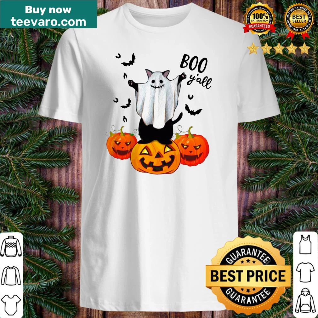 Cute illustration of a ghost, black cat, and pumpkin for Halloween