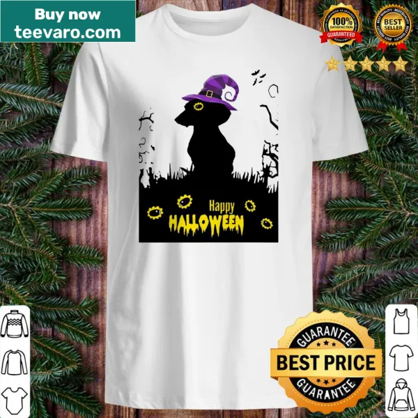 Halloween shirt featuring a cute dachshund in a witch costume