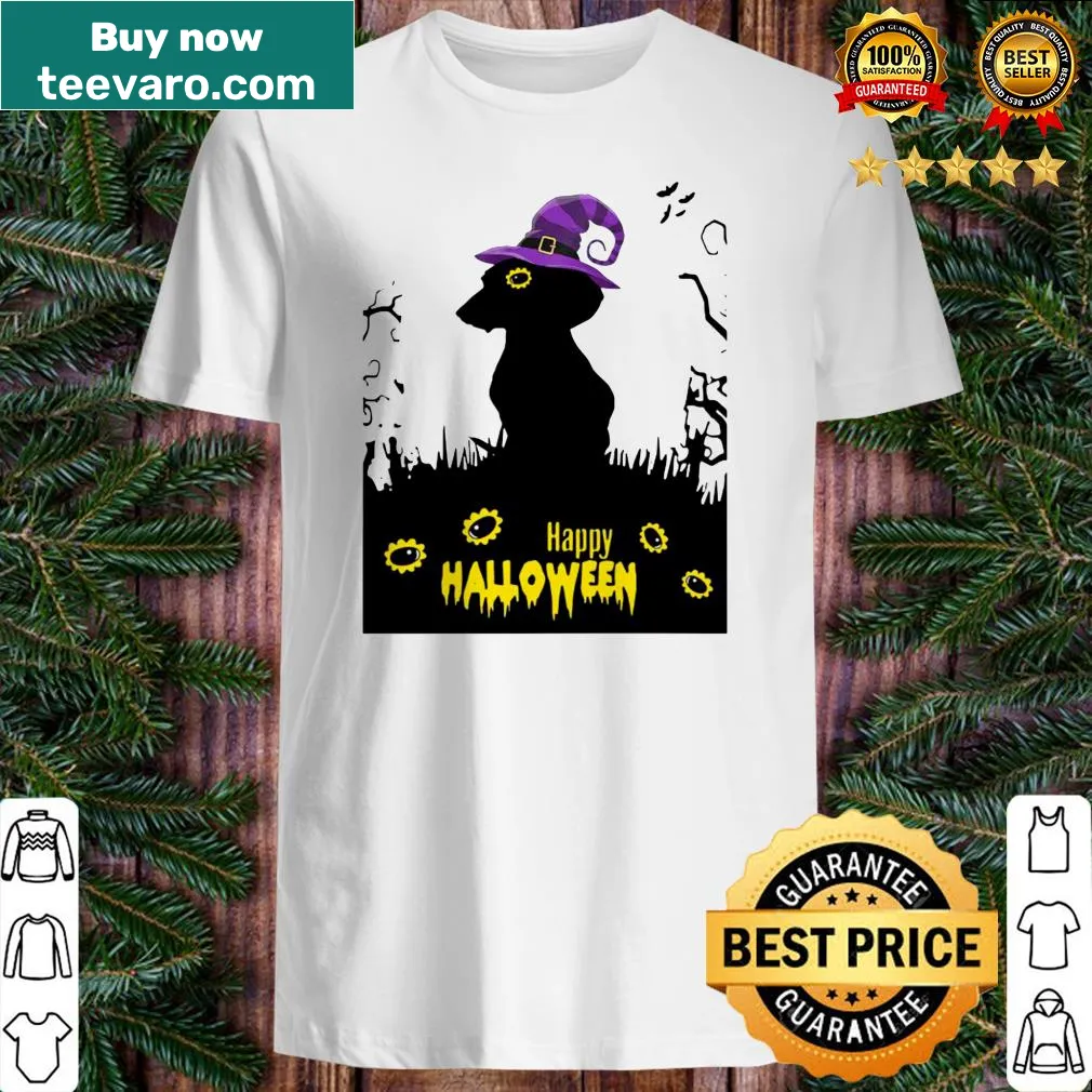 Halloween shirt featuring a cute dachshund in a witch costume