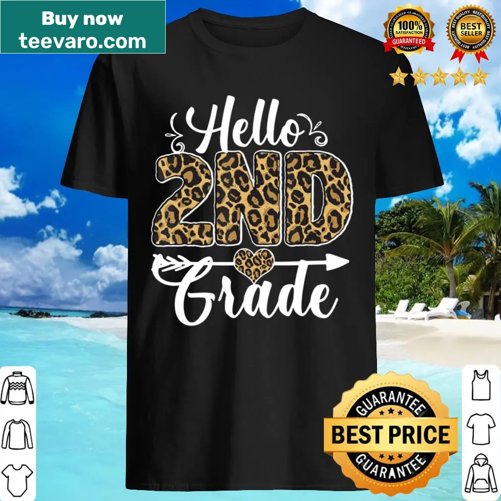 Hello 2nd Grade T-shirt with playful leopard print design