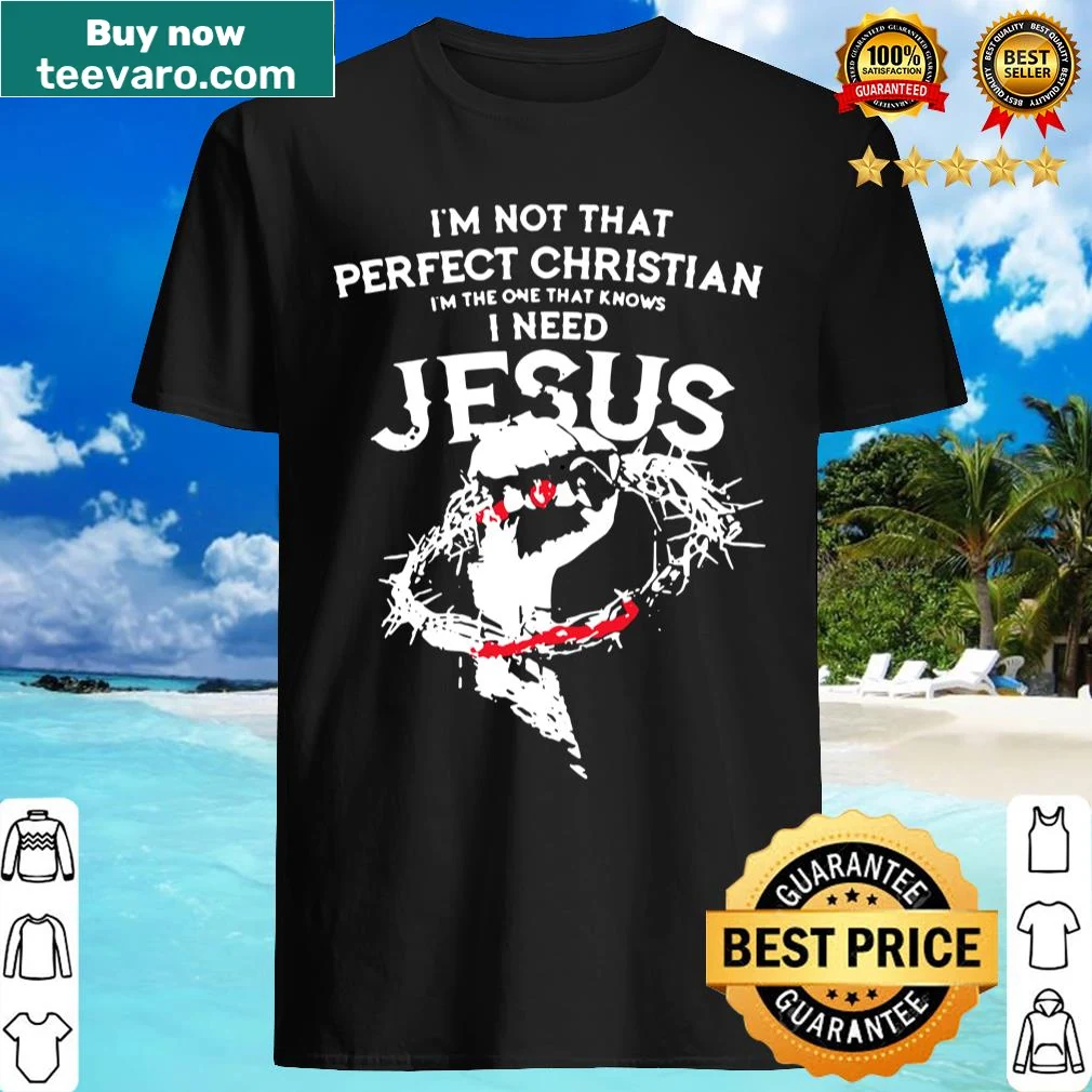 Black shirt with typography stating, 'I'm Not That Perfect Christian,' expressing humility in faith
