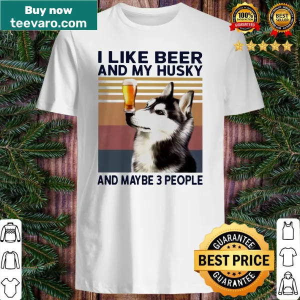 Vintage distressed shirt featuring humor about beer, Huskies, and friends