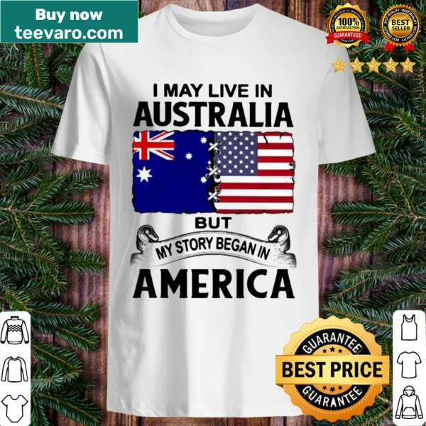 Text-based shirt showing a connection between living in Australia and origins in America