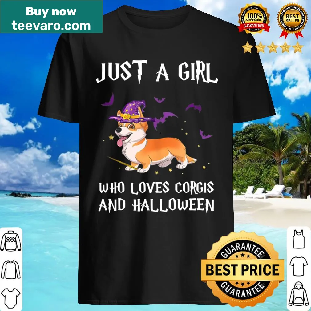 Cute witch with a corgi dog in a Halloween-themed design