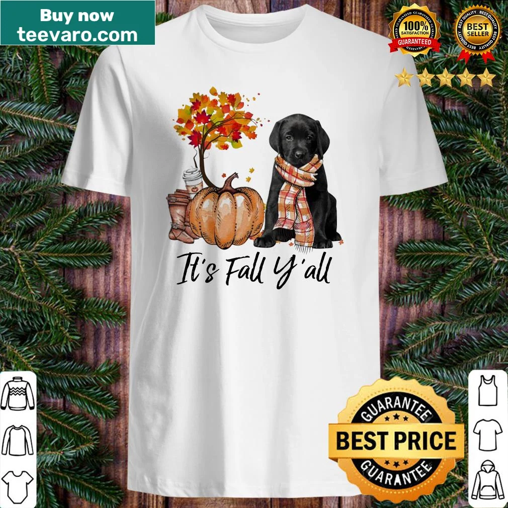 Halloween-themed shirt featuring a black Labrador and autumn elements
