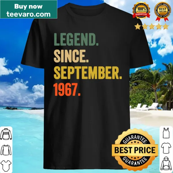 T-Shirt celebrating a 53rd birthday with 'Legend Since September 1967'
