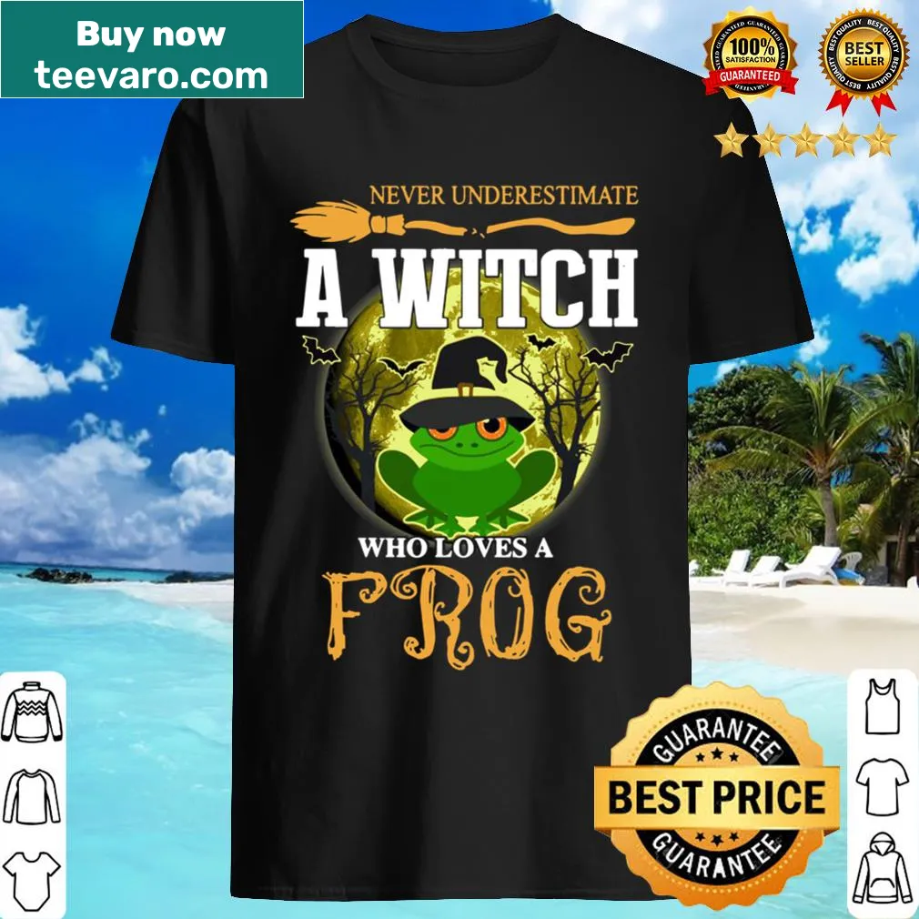 Witch themed Halloween shirt with frogs and a moon