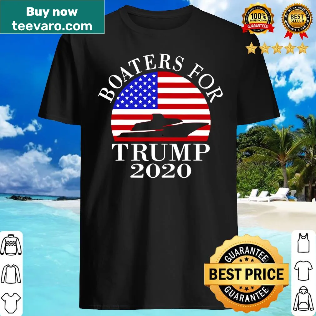 Patriotic T-shirt featuring the American flag and support for Trump with boating themes.