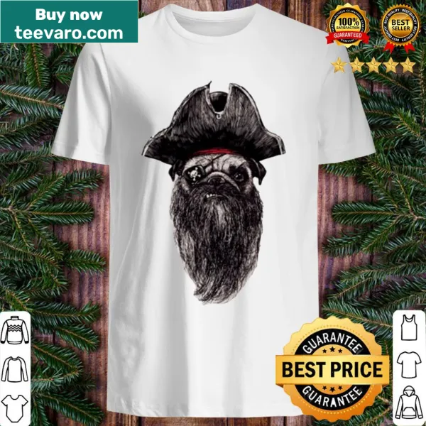 Cartoon shirt featuring a pug with a pirate beard graphic
