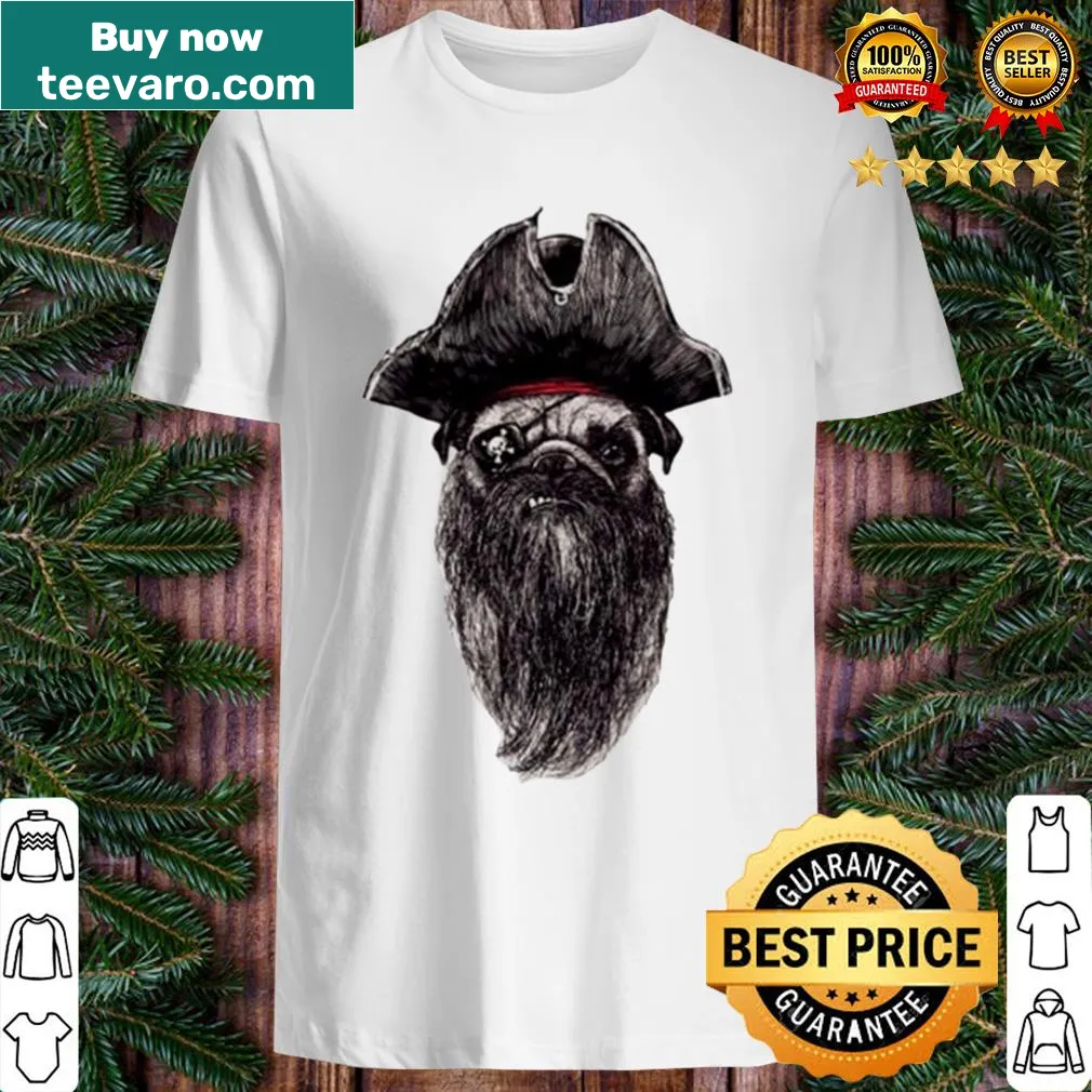Cartoon shirt featuring a pug with a pirate beard graphic