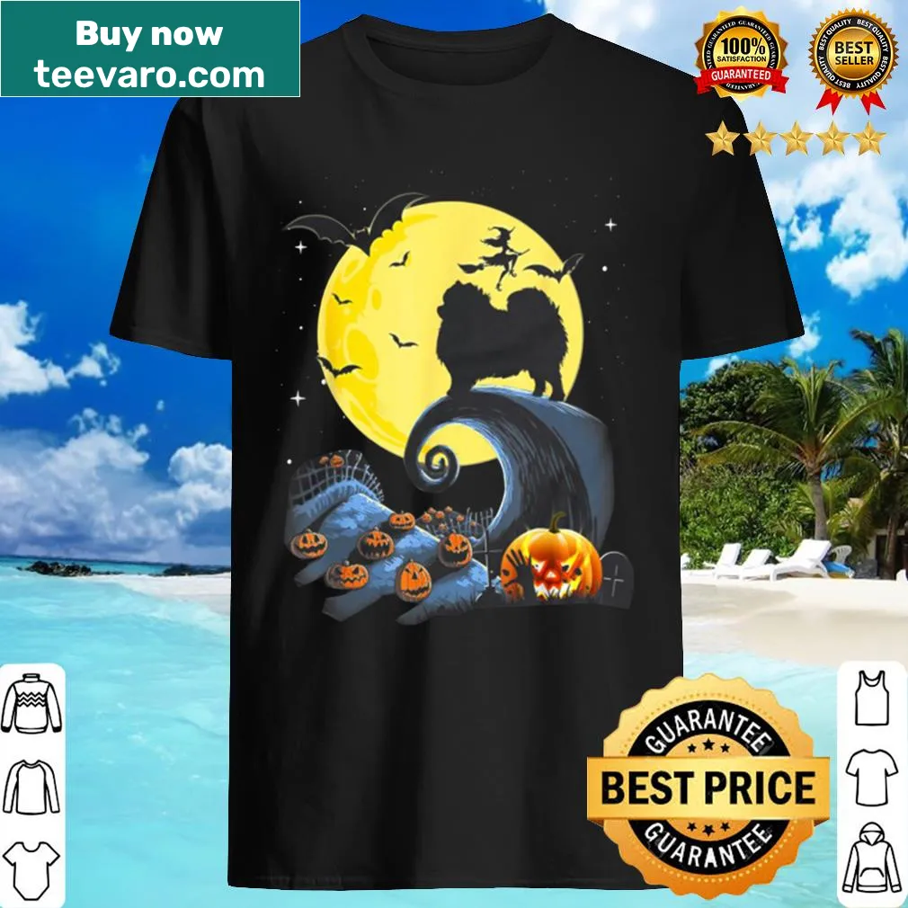 Funny Halloween t-shirt featuring a Pomeranian and moon