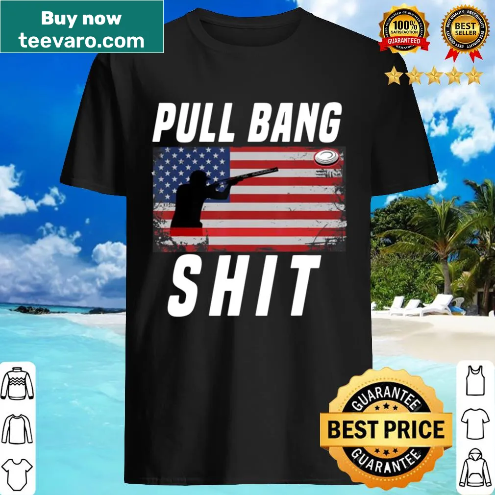 Illustrative skeet shooting shirt with clay target and USA flag elements
