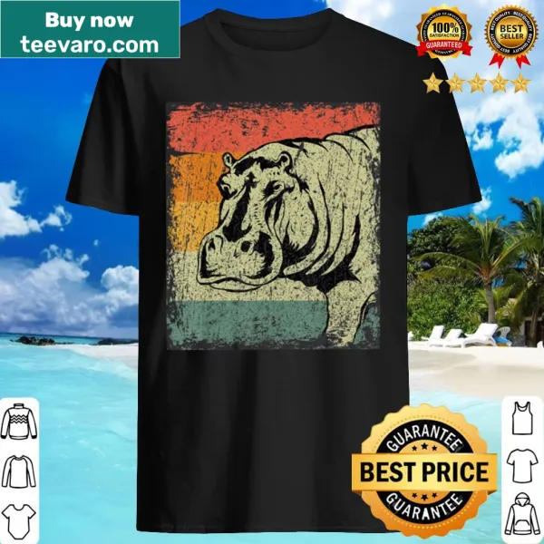 Vintage hippo illustration on a retro-style shirt