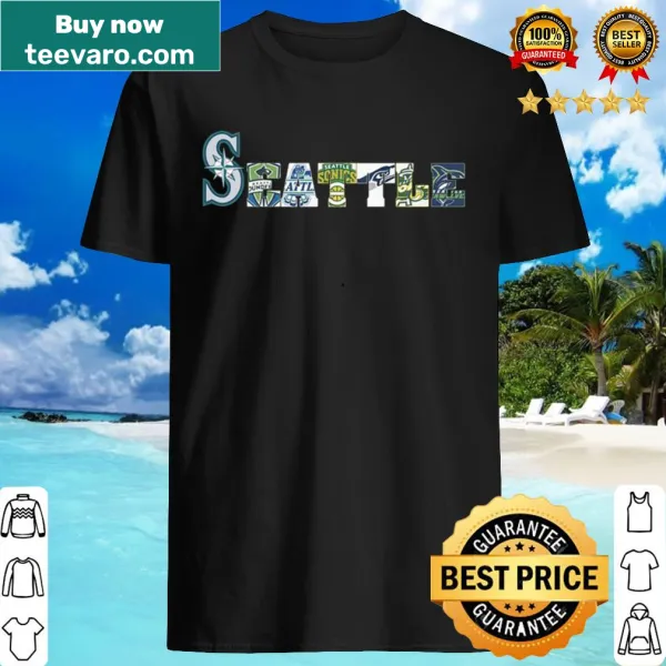 Dynamic sports-themed shirt featuring Seattle teams and mascots.