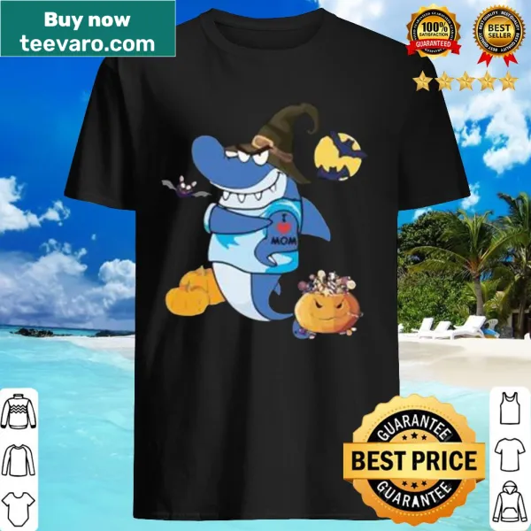 Halloween shirt with shark graphic and 'I Love Mom' text