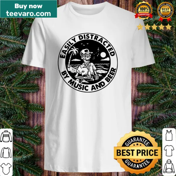 Skeleton distracted by music and beer t-shirt with humorous graphic