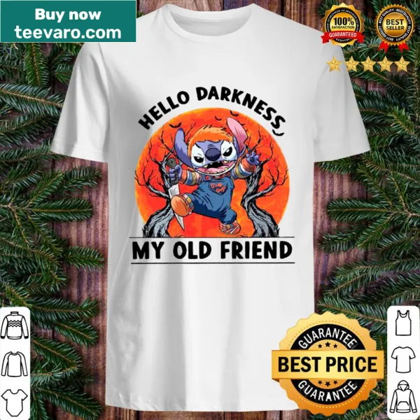 Shirt with an illustrated moon and the phrase Hello Darkness My Old Friends