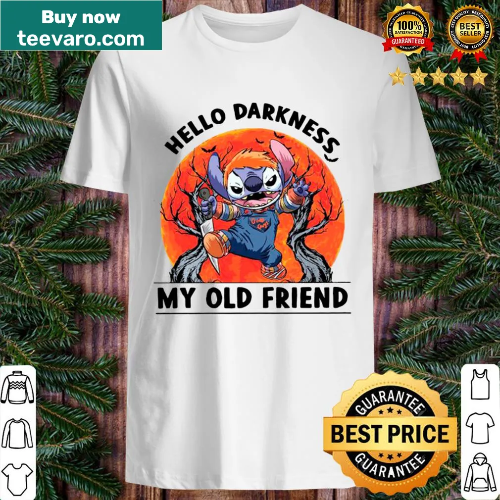 Shirt with an illustrated moon and the phrase Hello Darkness My Old Friends