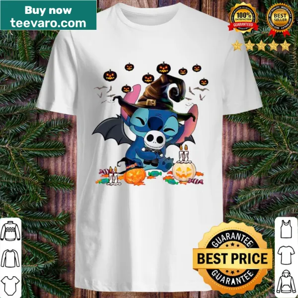 Charming Halloween shirt featuring Jack Skellington and a stitch witch theme.