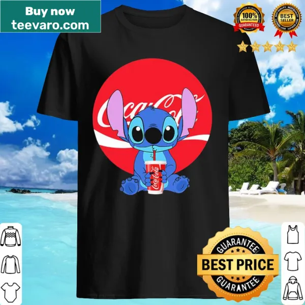 Stitch hugging Coca-Cola logo on a playful shirt design