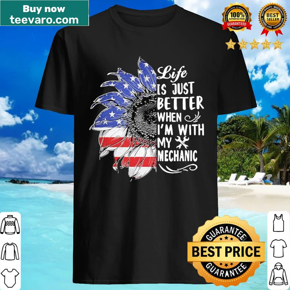 Shirt with sunflower and mechanic American flag design