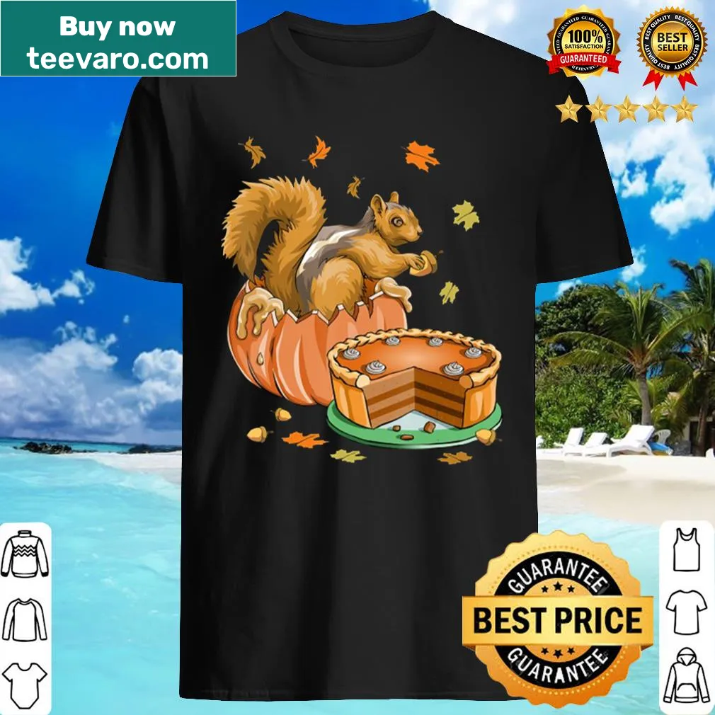 Funny Thanksgiving Halloween shirt featuring a squirrel and pumpkins.