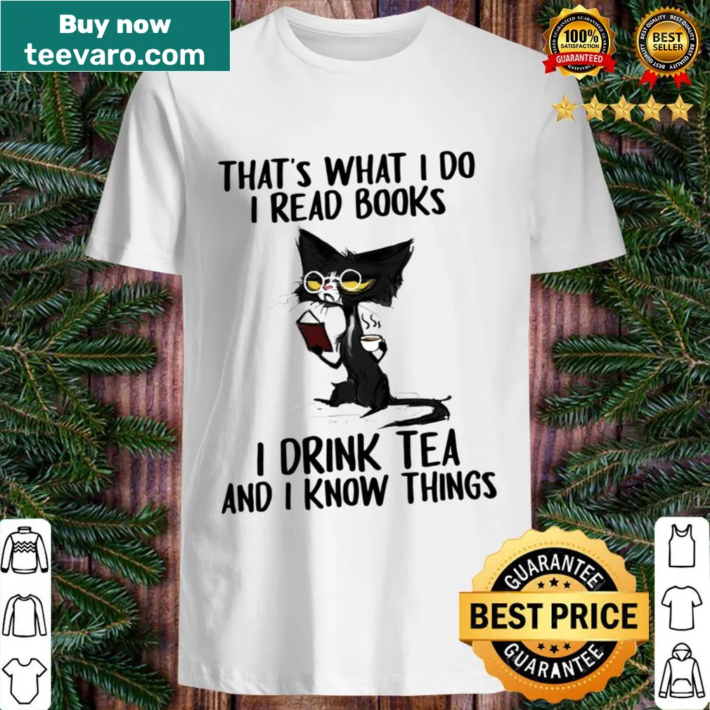 Shirt with text about reading books and drinking tea