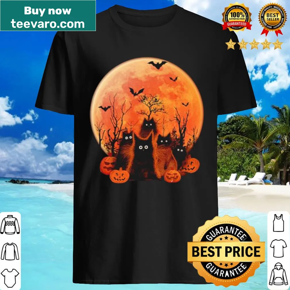 Halloween T-shirt featuring a black cat and a moon illustration