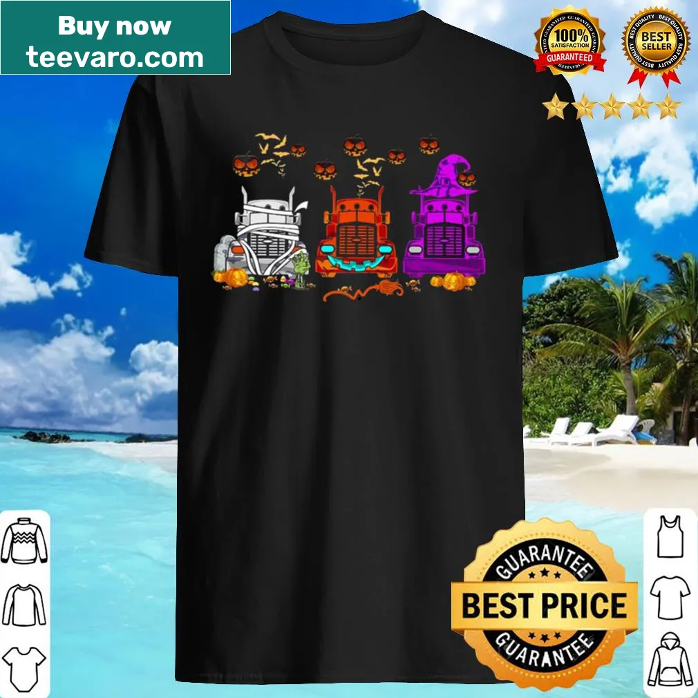 Halloween shirt with truck carrying a pumpkin graphic