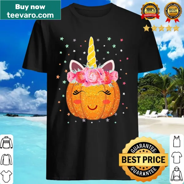 Whimsical shirt featuring unicorn pumpkin face design