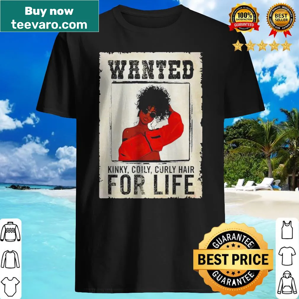 Text declaring love for kinky coily curly hair on a shirt