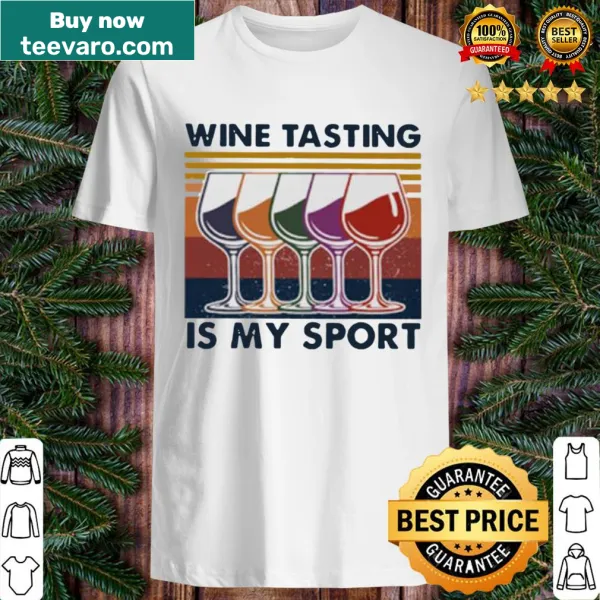 Vintage shirt declaring wine tasting as a sport with playful text.