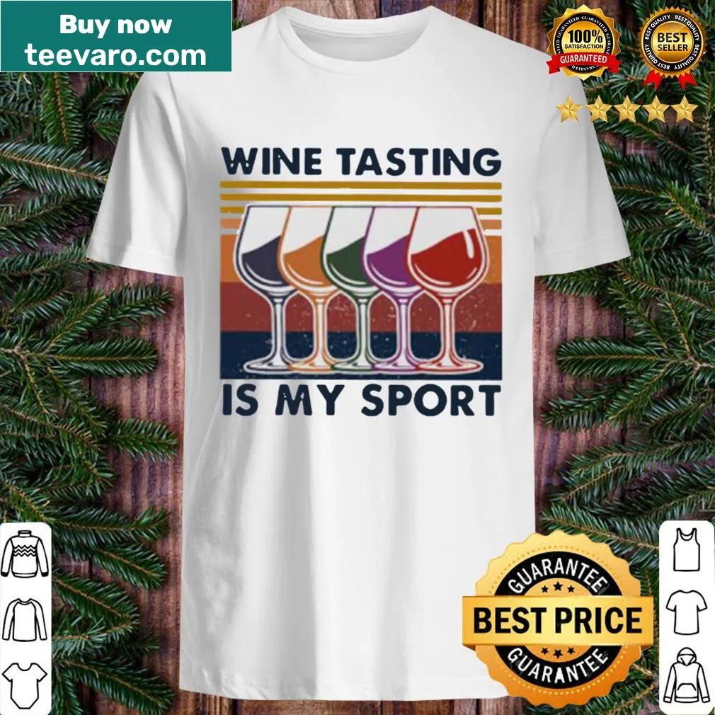 Vintage shirt declaring wine tasting as a sport with playful text.