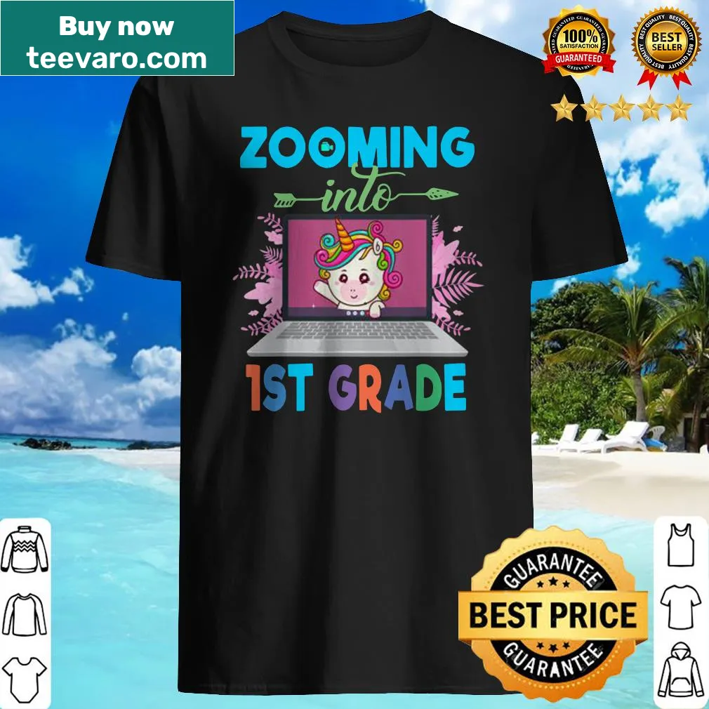 Funny unicorn design T-shirt for first graders with virtual learning theme