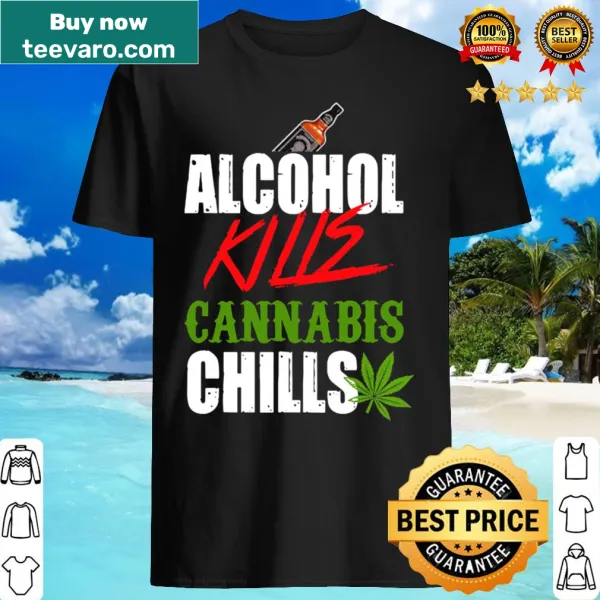 Playful shirt with cannabis theme encouraging weed over beer