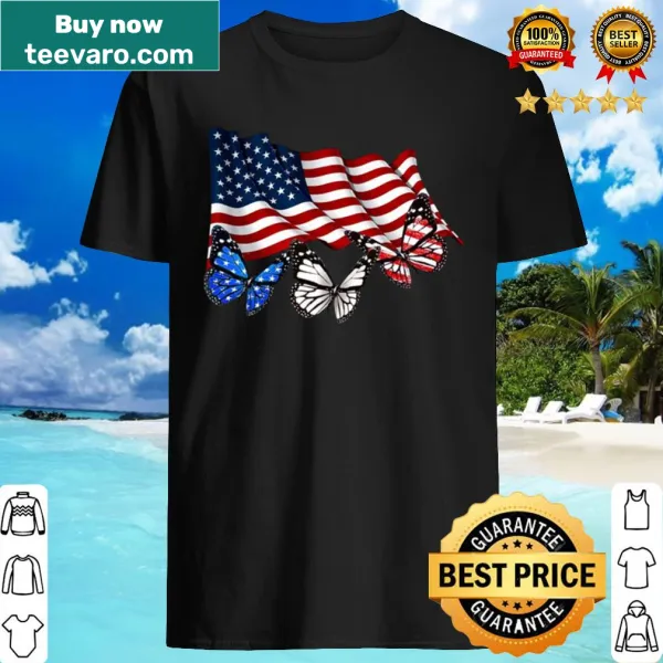 American flag with butterflies design on a t-shirt