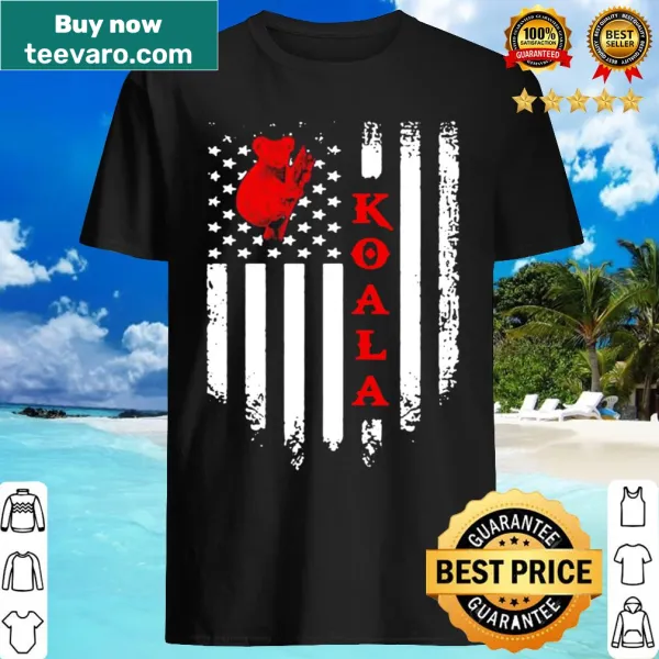 Shirt with an illustrated koala wrapped in an American flag