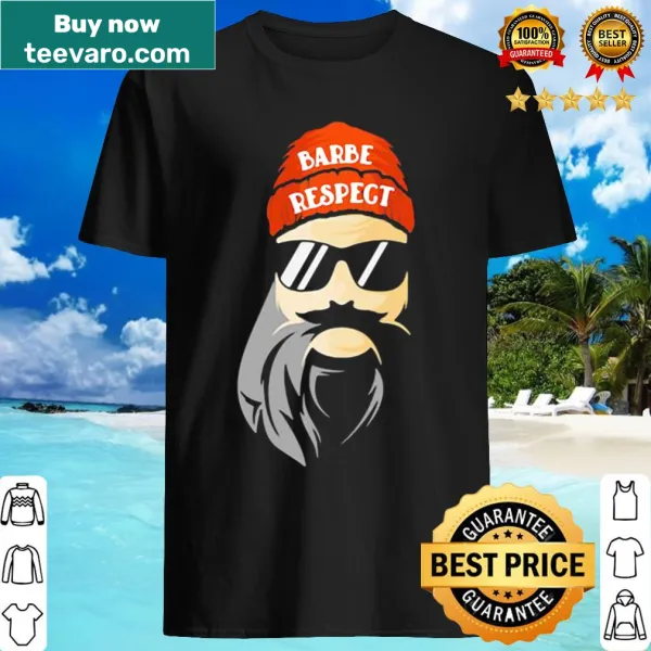 Typography t-shirt with the phrase 'Barbe Respect' and beard-related design