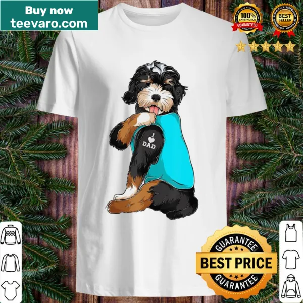 Illustration of a Bernedoodle with 'I Love Dad' text on a shirt