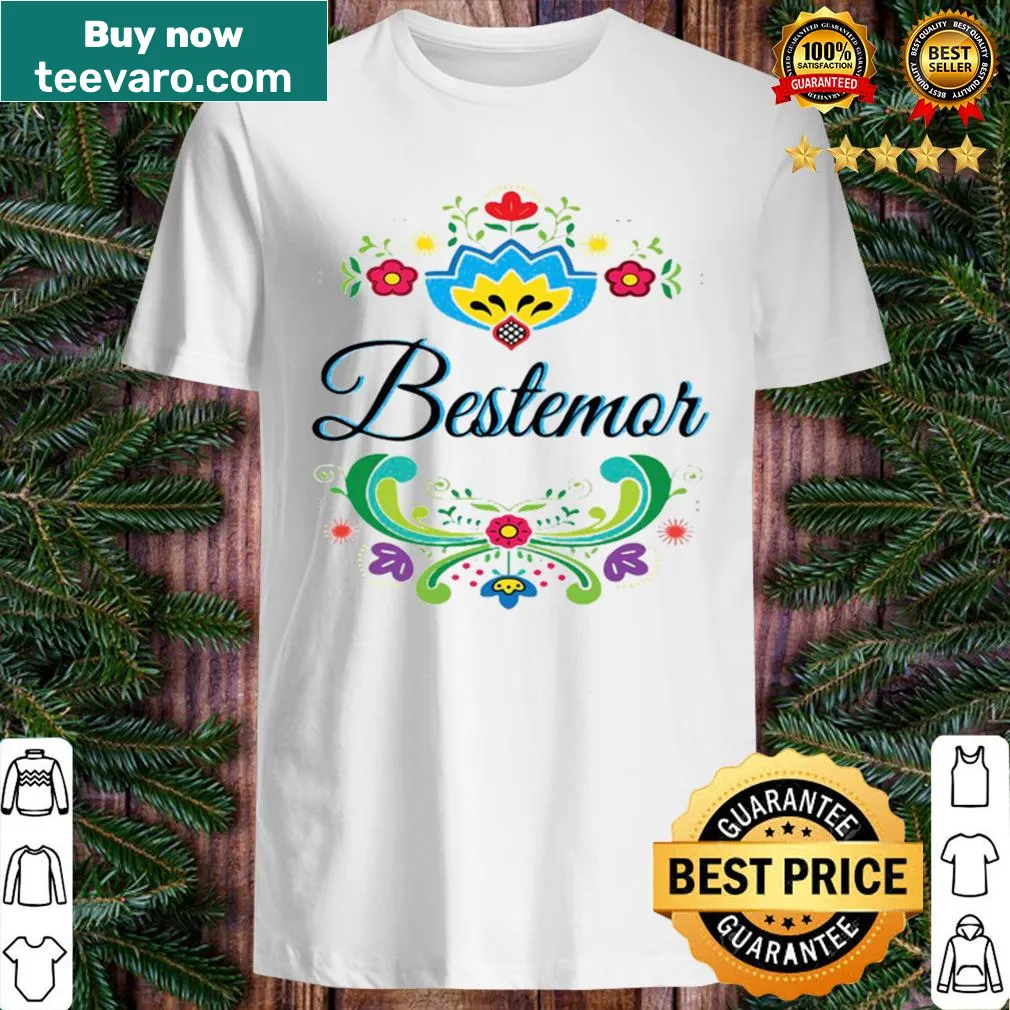 Illustration shirt featuring Norwegian rosemaling and the word 'Bestemor'
