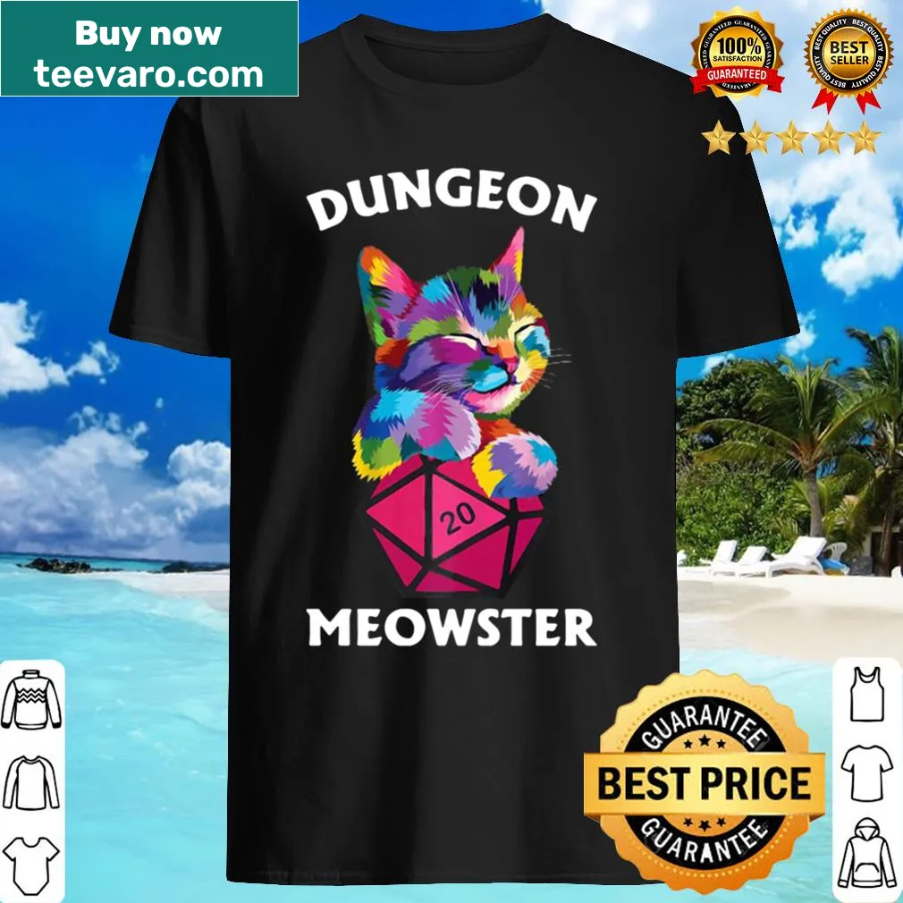 Whimsical cat-themed dungeon design on a t-shirt